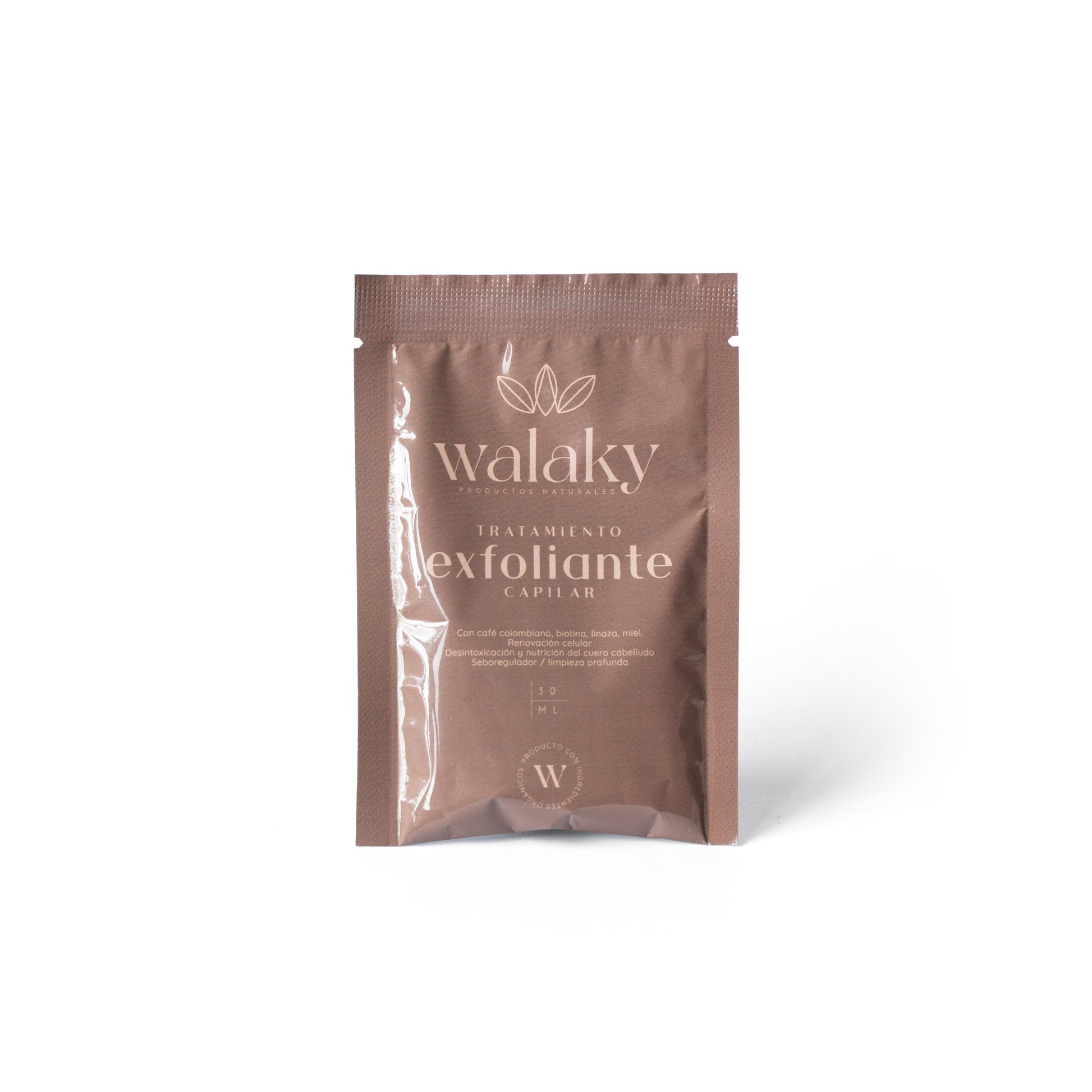 Sachet exfoliante capilar de café Walaky Colombia limpieza profunda cuero cabelludo