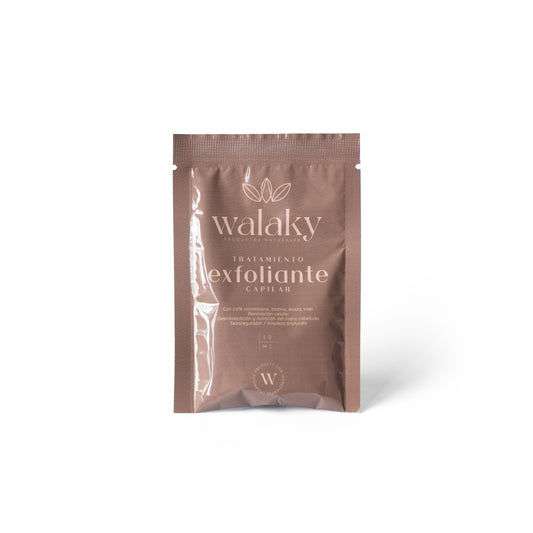 Sachet exfoliante capilar de café Walaky Colombia limpieza profunda cuero cabelludo